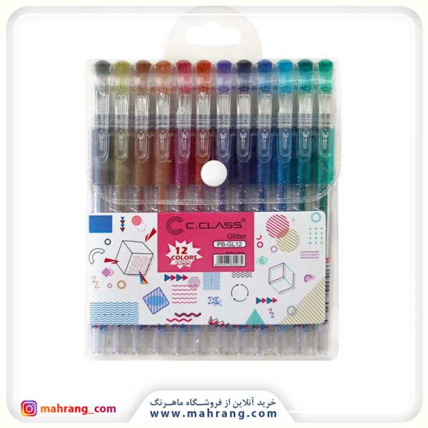 خودکار اکلیلی بسته 12 رنگ سی کلاس مدل Glitter